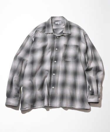 Magazine Pocket Ombre Check Open Collar Shirt
