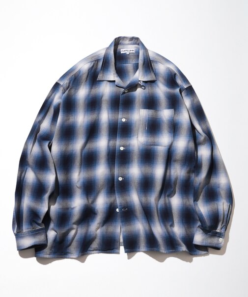 Magazine Pocket Ombre Check Open Collar Shirt