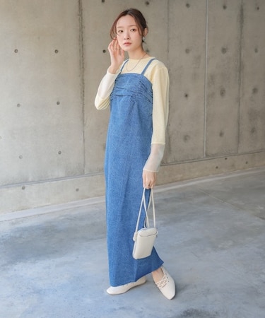 【Bab】【S・Mサイズ展開】デニムギャザーキャミワンピース