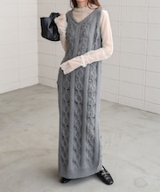 【Bab】【S・Mサイズ展開】ミックス編みニットワンピース