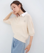 【Bab】ダブルカラー衿付きポロニット