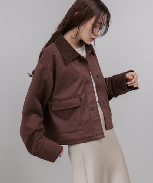 【Bab】フェイクスエード×コーデュロイショートカバーオール