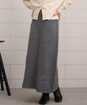 【Bab】ウールライクフラワー刺繍スカート