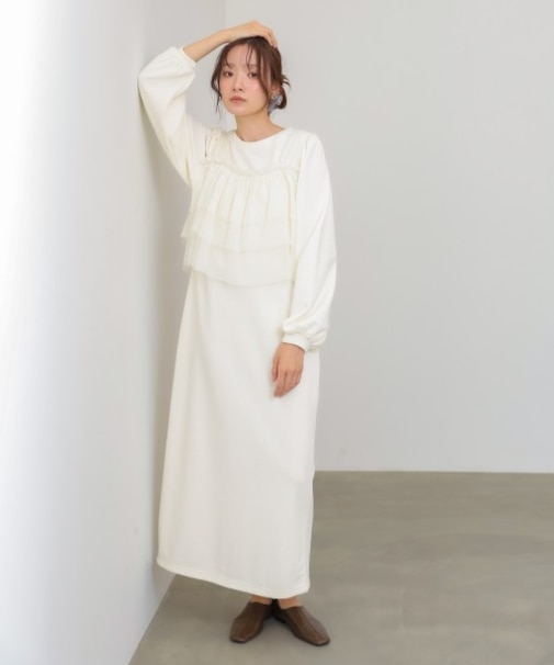 【Bab】【選べるサイズ展開】ティアードチュールキャミ+スウェットワンピースSET