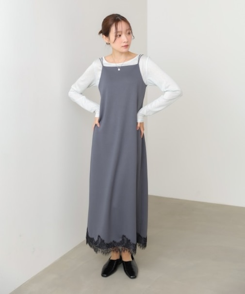 【Bab】【選べるサイズ展開】裾レース付きキャミワンピース