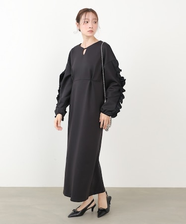 【Bab】【選べるサイズ展開】《セレモニー対応》フリルスリーブポンチワンピース