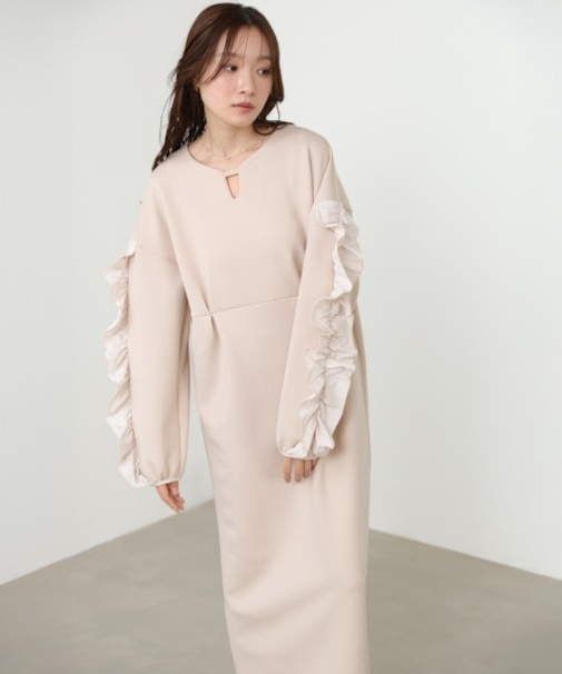 【Bab】【選べるサイズ展開】《セレモニー対応》フリルスリーブポンチワンピース