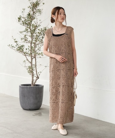 【Bab】【選べるサイズ展開】【累計お気に入り登録6.9万人!】クロシェロングワンピース