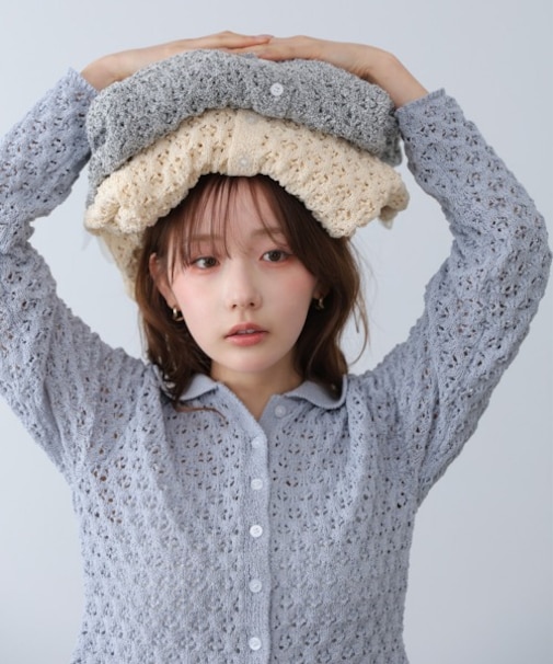 【Bab】透かし編み裾チュールカーディガン