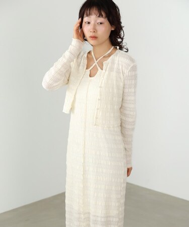 【Bab】【選べるサイズ展開】配色メローカーディガン＋ワンピースSET