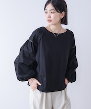 Wシルケット異素材タックスリーブプルオーバー