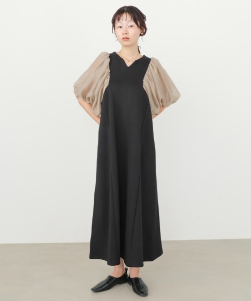 【Bab】【選べるサイズ展開】袖ボリュームポンチワンピース