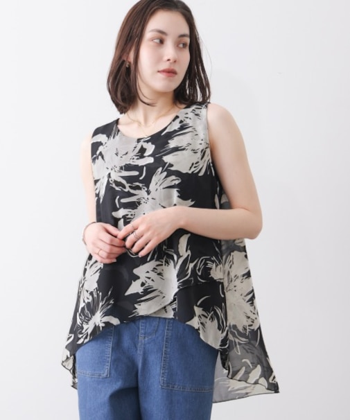 柄シフォンレイヤードタンク