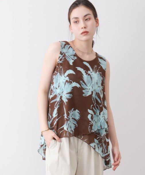 柄シフォンレイヤードタンク
