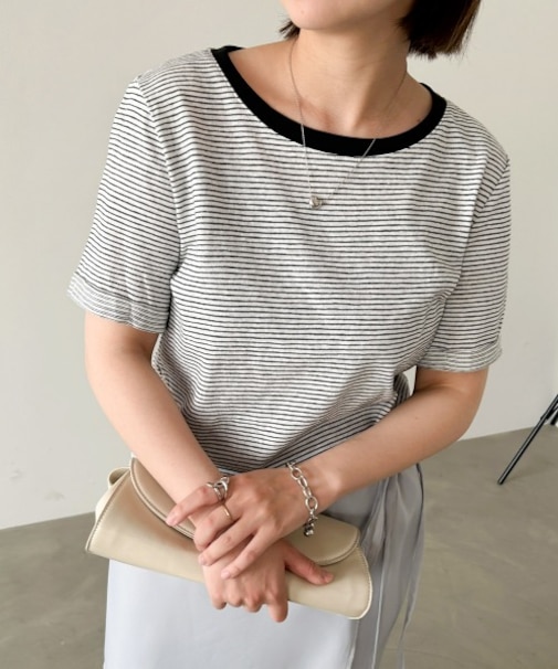 【Bab】ピンボーダーTシャツ