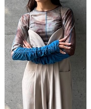 CONTRAST CUFF PRINTED TULLE TOP（ｺﾝﾄﾗｽﾄｶﾌｽﾌﾟﾘﾝﾄﾁｭｰﾙﾄｯﾌﾟｽ）