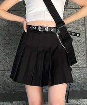 ベルト付きチェーンプリーツミニスカート