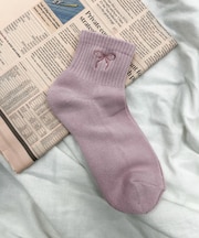 リボン刺繍アンクルパイルソックス