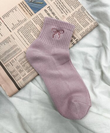 リボン刺繍アンクルパイルソックス