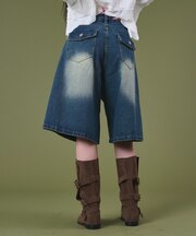 バックフラップポケットデニムハーフパンツ