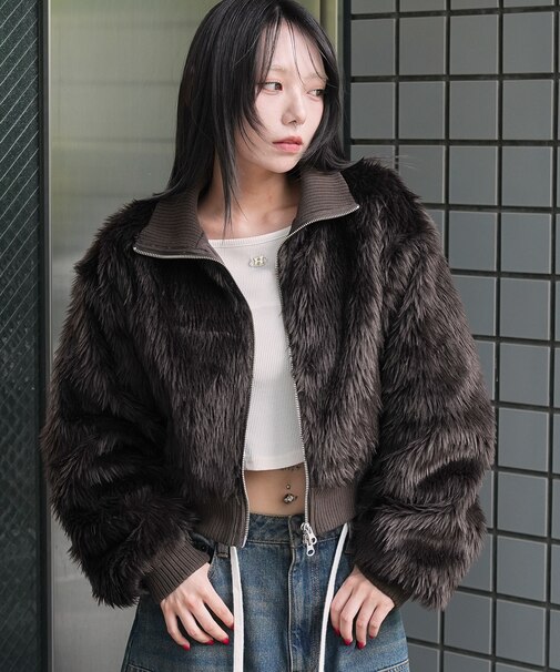 フェイクファーショートブルゾン