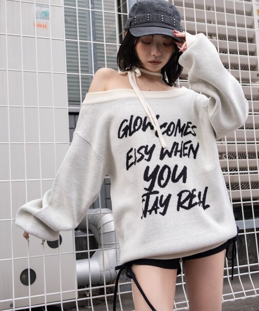 2WAYショルダーリボンニット