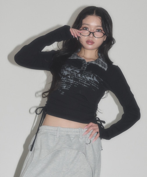チェックカラーデザインLS Tシャツ