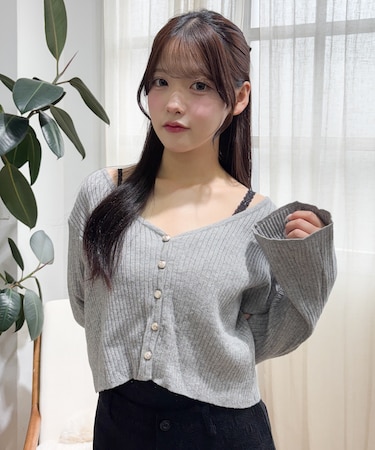 Vネックショートカーデ
