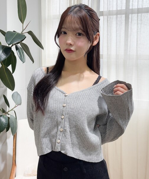 Vネックショートカーデ
