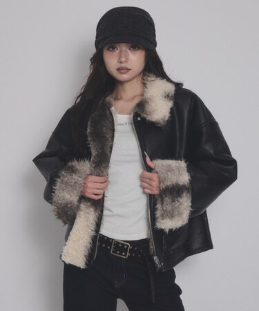 Fファー切替PUブルゾン