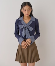 リボンブラウスドッキングトップス