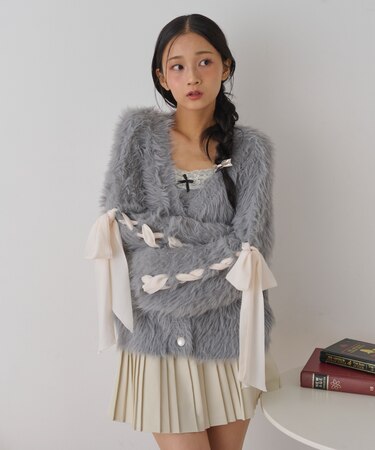 シフォンリボンフェザーカーデ