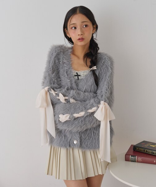 シフォンリボンフェザーカーデ