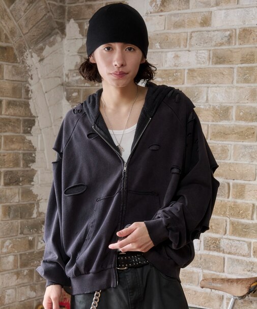フェードダメージサーマルZIPパーカー