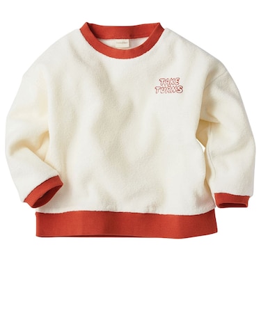 [キッズ]長袖　トレーナー　ワンポイント刺しゅう　アイボリー