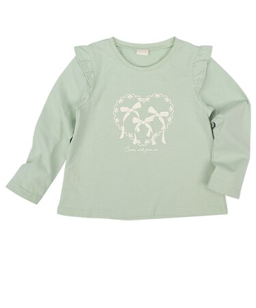 [キッズ]長袖Tシャツ　パネルプリント　ペパーミント