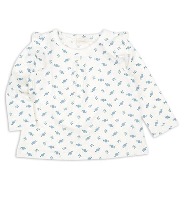 [ベビー]長袖　Tシャツ　総柄　ブルー