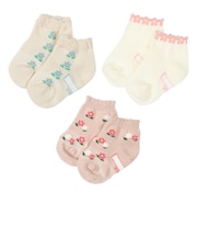 [ベビー]ショートソックス3足組　お花 ピンク