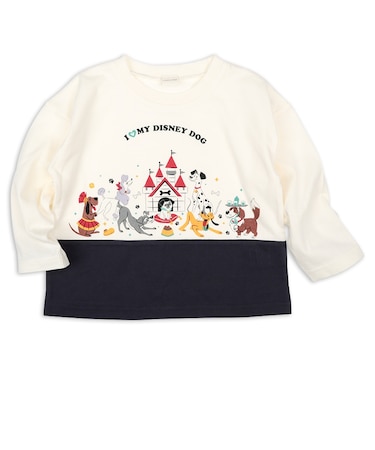 [キッズ]長袖Tシャツ　切替　ディズニー　アイボリー