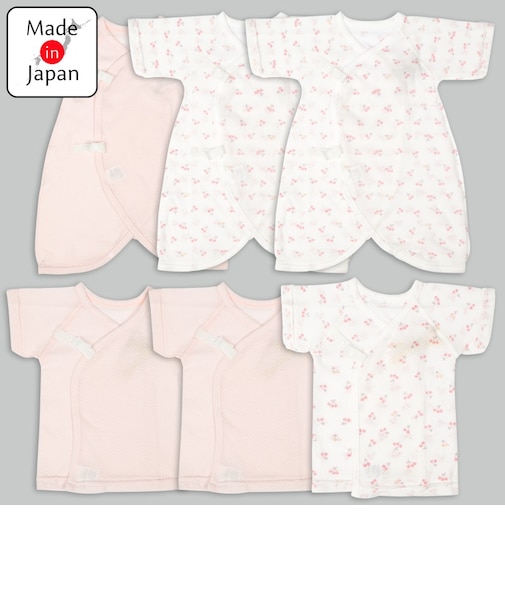 メッシュ 新生児肌着6点セット 半袖・七分袖 ピンク