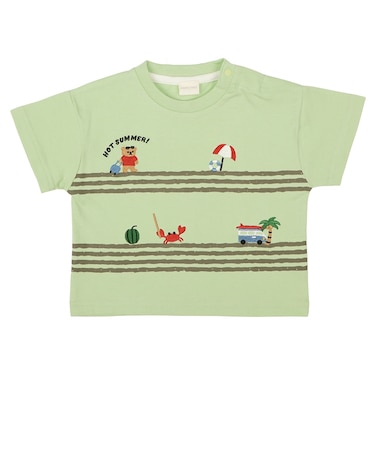 [ベビー]半袖Tシャツ　部分刺しゅう　グリーン