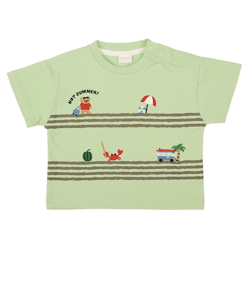 [ベビー]半袖Tシャツ　部分刺しゅう　グリーン