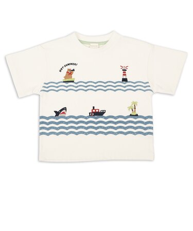 [キッズ]半袖Tシャツ　部分刺しゅう　オフホワイト