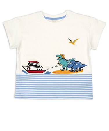 [キッズ]半袖　Tシャツ　切替ボーダー　サックス