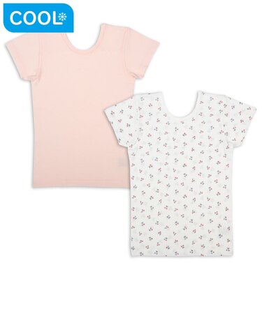 [キッズ]前後着られるメッシュ　半袖丸首シャツ　2枚組　さくらんぼ　ピンク