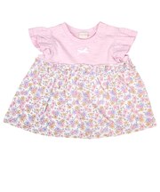 [ベビー]袖フリルTシャツ　胸切替え ピンク