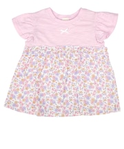 [キッズ]袖フリルTシャツ　胸切替え ピンク