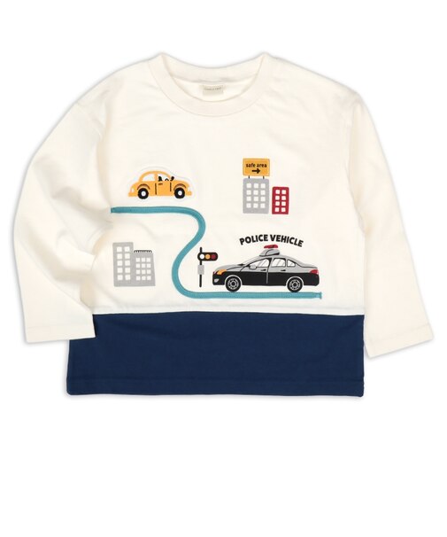 [キッズ]長袖　Tシャツ　切替　ネイビー