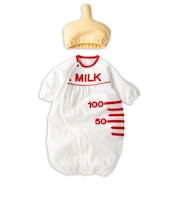長袖ドレスオール なりきり 帽子付 ほ乳びん