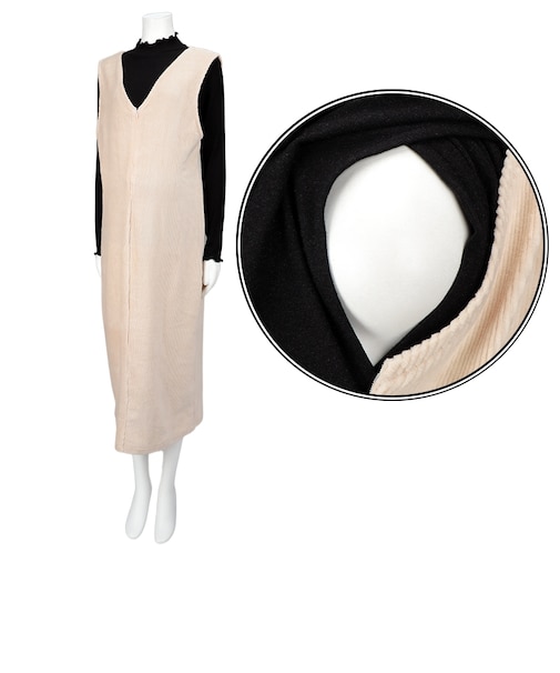 [授乳口付き]長袖授乳トップス付きコーデュロイジャンスカ　ベージュ